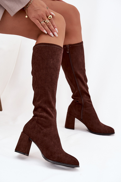 Women's High Heel Boots Made of Eco Suede Chocolate Yelisse