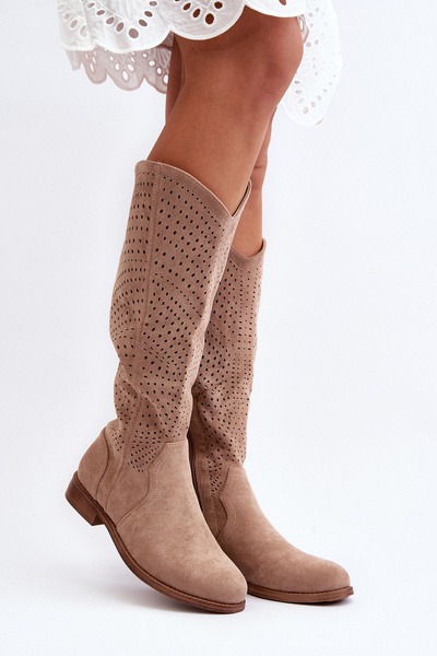 S.Barski HY66-150 Bottes transparentes à talons plats Beige