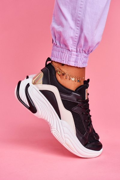 Pantofi pentru femei sportiv colorat negru colorat