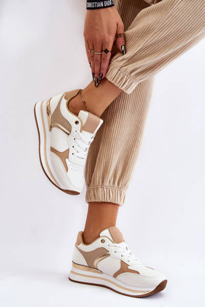 Women's Fashionable Wedge Sports Shoes White-Beige Yuki