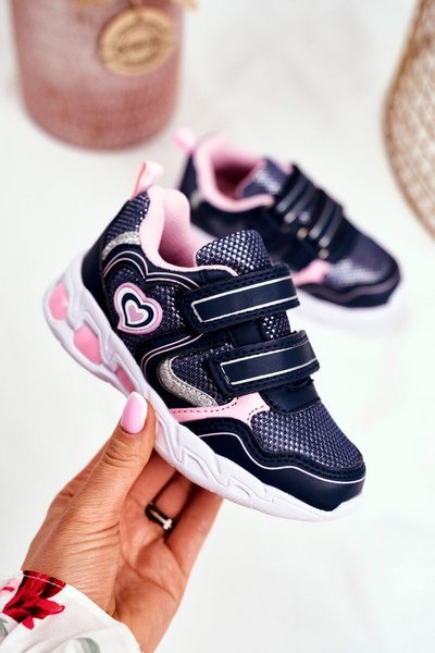 Chaussures De Sport Pour Enfants Brillantes Avec Velcro Bleu Marine Écarlate