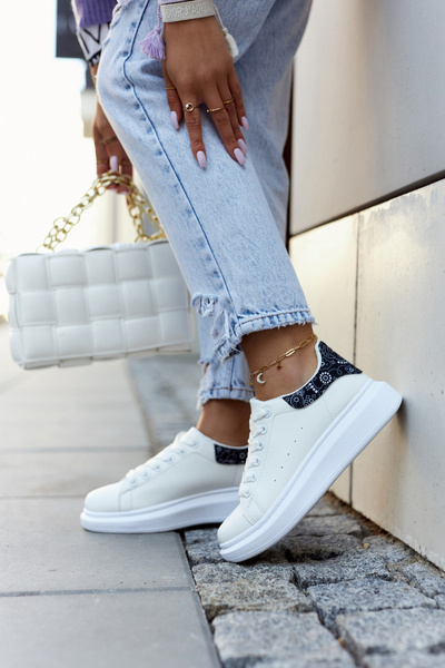 Pantofi sport pentru femei clasici albi și negri Meleris