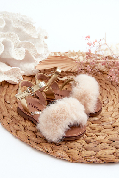 Children's Sandals with Velcro and Faux Fur Gold Rosavere