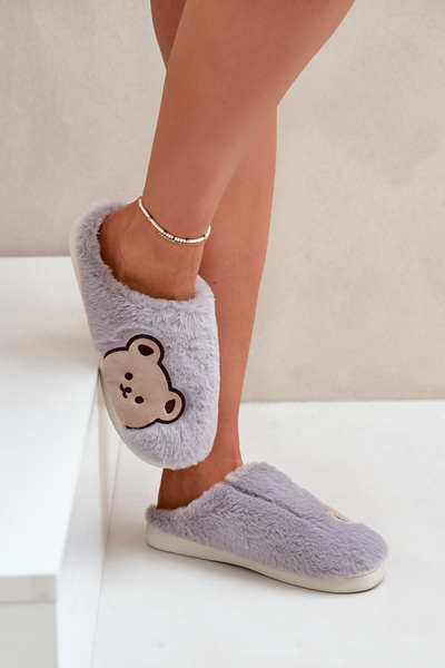 Chaussons femme en fourrure avec ours gris Fiorinella