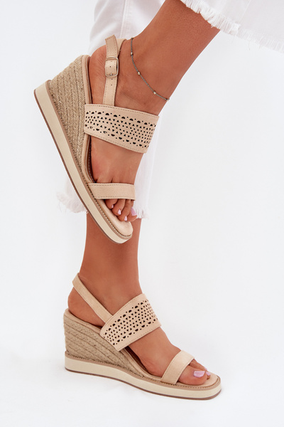 Damen Aushöhlte Keilsandalen Mit Geflochtenem Design Beigefarben Zolira