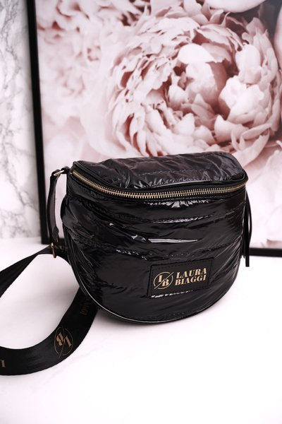 Geantă de mesagerie pentru femei cu franjuri Laura Biaggi Black Shiny Black