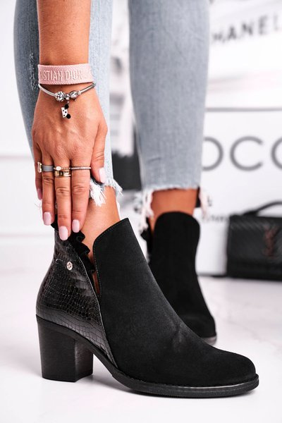 Bottes à talons blocs en cuir pour femmes Maciejka Noir 04833-01
