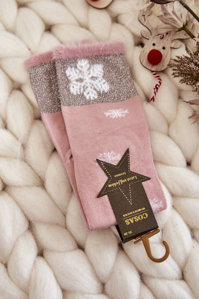 Chaussettes Longues Femme Avec Flocons De Neige Rose