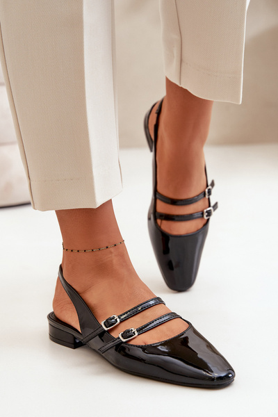 Ballerines Laquées À Brides Sur Talon Bas Bialettia Noir