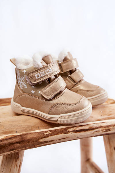 Bottes chaudes pour enfants avec Velcro Big Star KK374189 Beige-Or
