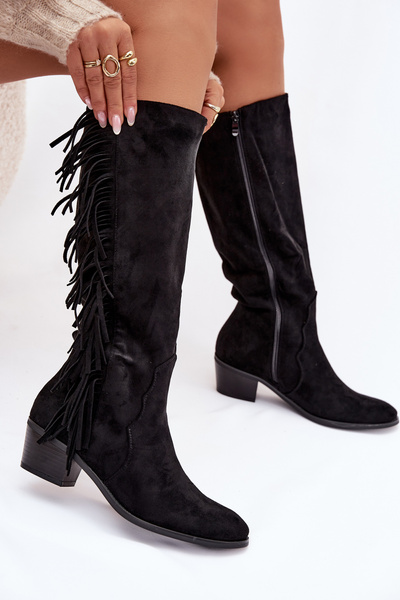 Bottes à talon pour femmes à franges isolées noires Firlina