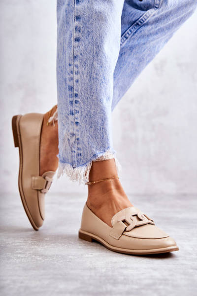 Women's Leather Loafers With Decoration Beige Kerrie