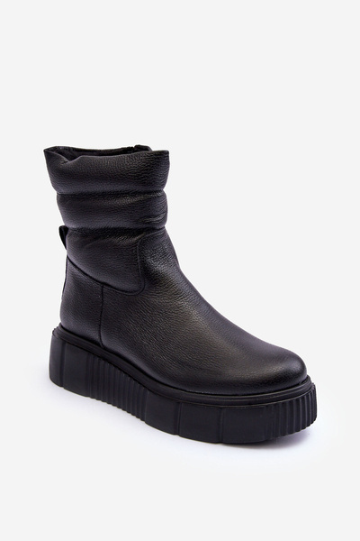 Leder Damen Stiefel Auf Der Plattform Schwarz Suam