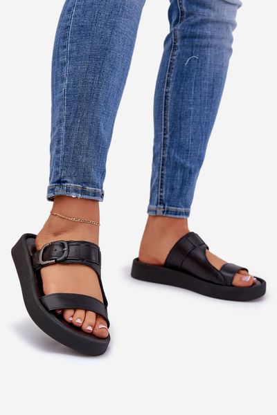 Leder Damen Sandalen Auf Plattform Schwarz Zazoo 3024