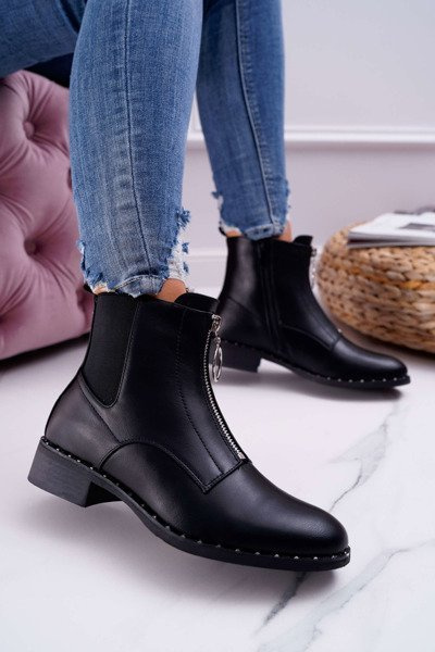Women's Flat Boots Ornamental Zipper Black Vermina