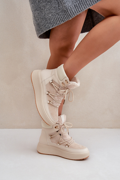 Low Snow Boots On Platform Light Beige Naliora