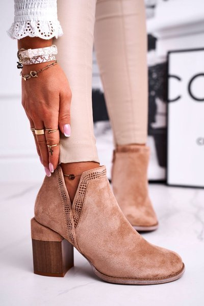 Damen Stiletto Booties Ausschnitt Khaki Meliori Dream