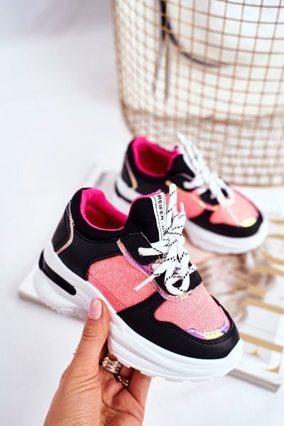 Pantofi sport pentru copii cu sclipici macylda cu roz negru