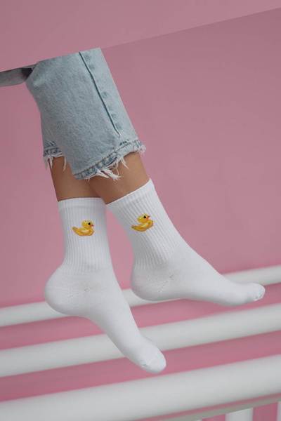 Chaussettes Femme Coton Canards Blanc