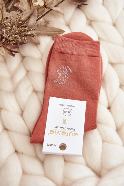 Chaussettes femme unies avec chat orange