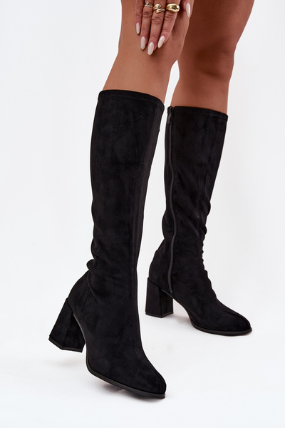Bottes femmes à talon en daim écologique noires Yelisse