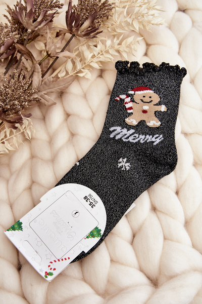 Damen Glänzende Weihnachtssocken Schwarz
