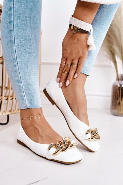 Elegante gesteppte Ballerinas mit Kette Weiß Coco