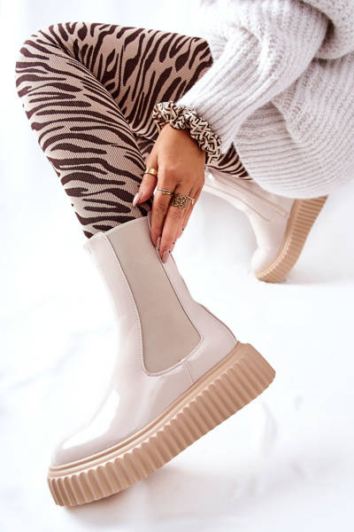 High-top Platform Boots Beige Sereia