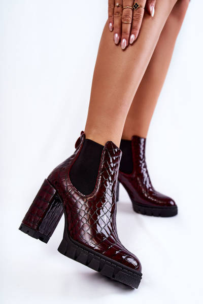 Boots laquées motif Serpent sur poteau Marron Eldey