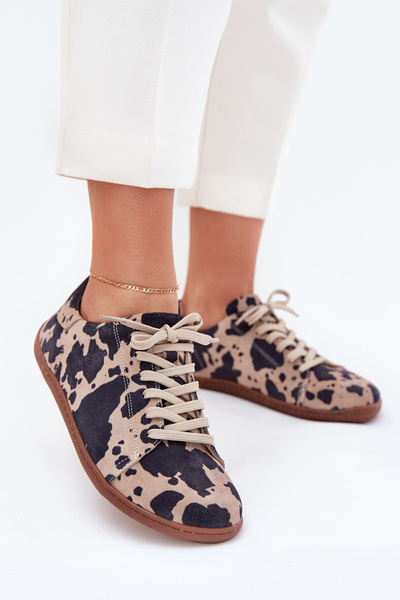 Tenisi Din Suede Barefoot Pentru Femei Cu Dungi Zazoo N1120 Maro-Bej