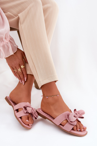 Flache Damen Pantoletten Mit Schleife Rosa Tobin