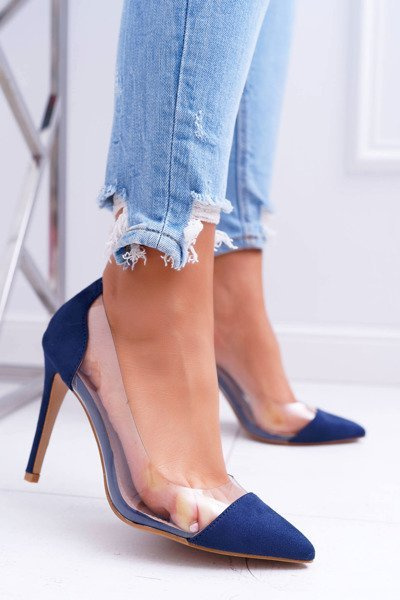 Escarpins pointus transparents pour femmes bleu marine Live