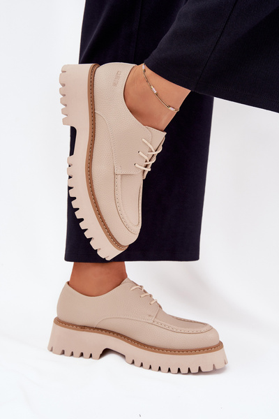 Ladies Lace-Up Moccasins Big Star NN274053 Beige