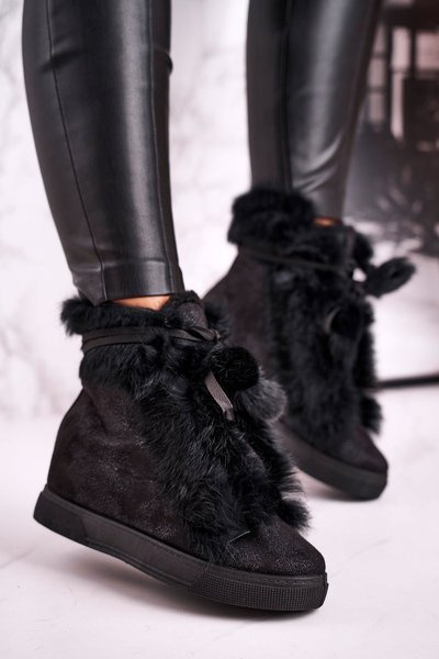Baskets Plateforme Femme avec Fourrure Noir Pretty