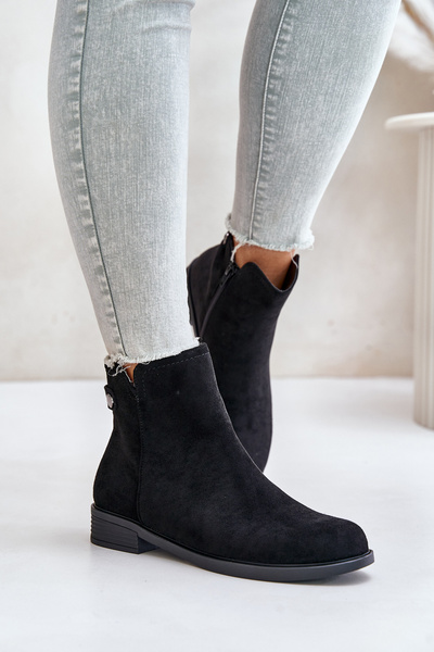 Bottines Chelsea basses isolées avec fermeture éclair en daim écologique noir Telluara