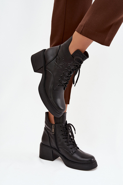 Boots pour femmes en cuir à talon bloc doublé Vinceza 39950 Noire