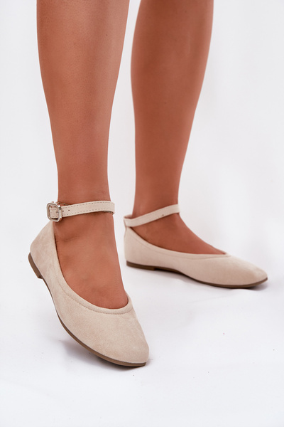 Ballerines En Velours Écologique Avec Sangle Et Boucle Beiges Deomira