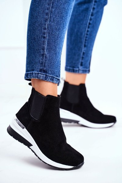 Chaussures de sport pour femmes, baskets en cuir noir 21-7781