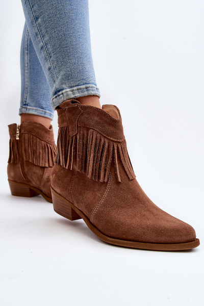 Zazoo 3430 Wildleder Damenstiefel mit Fransen Camel