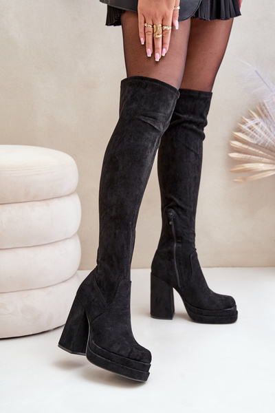 Bottes à talons hauts et plateforme noires Nadelian