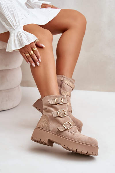 Warme Damenstiefel Mit Schnallen Beige Tiaeliana