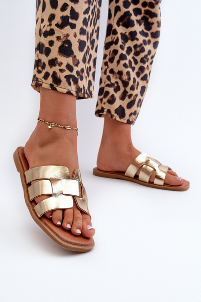 Tongs plates pour femmes en cuir écologique Or Risamay