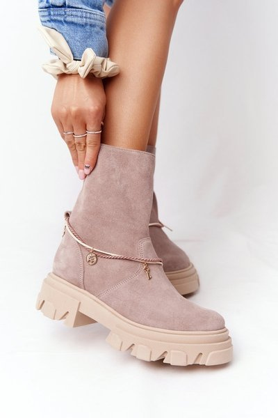 Women's Suede Boots Lewski Shoes 3006-0 Beige