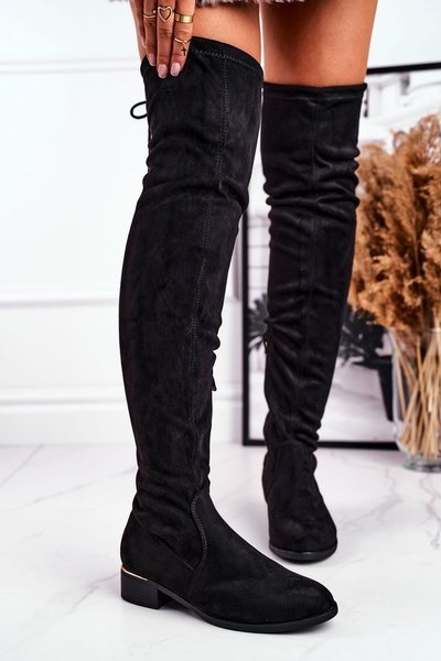 Cizme înalte pentru femei peste genunchi eco-suede Black Dove