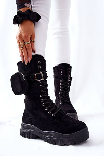 Wildleder Plateau Booties mit Niere Schwarz Issanti