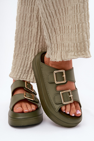 Damen-Platformsandalen mit goldenen Schnallen grünen Zorila