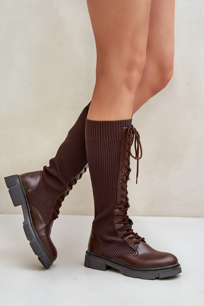 Schnürstiefel Mit Elastischem Schaft Braun Vamilena