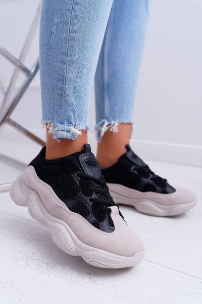 Chaussures Femme Sportives Tissu Aéré Noir Beige Thai