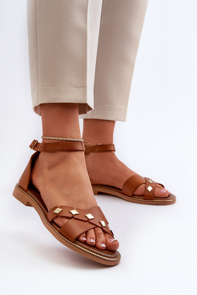 Zazoo 40378 Flache Damen Ledersandalen Braun