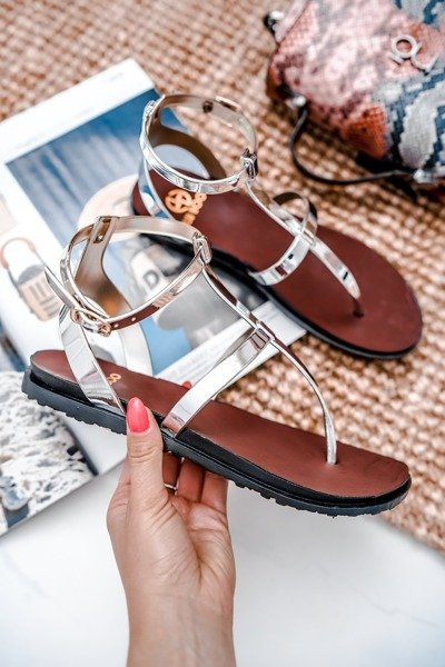 Lu Boo Silver Mirror Roman Flip Flops Sandalai Lento